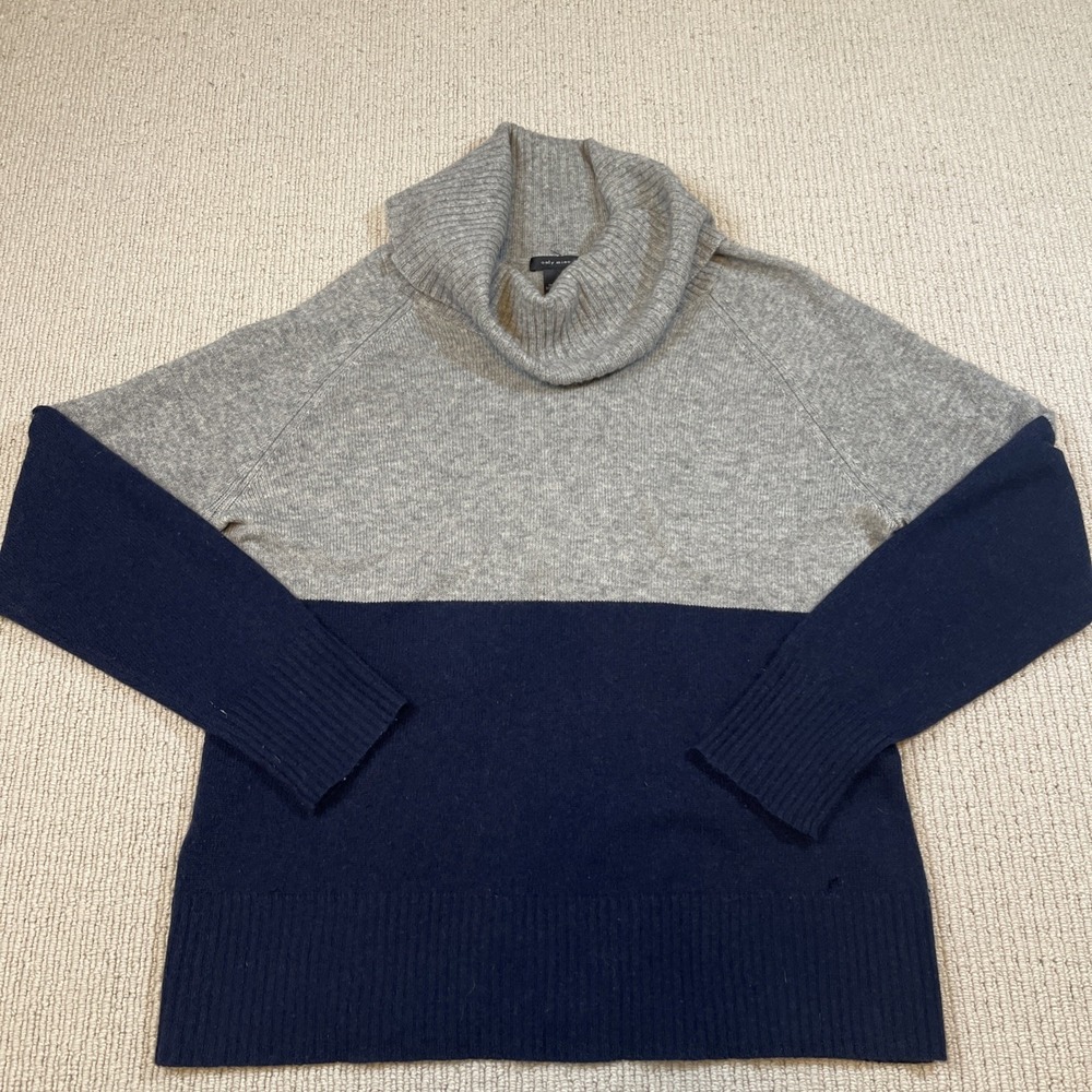 Only Mine Sweater Womens XL Wool Cashmere Cowl Neck Turtleneck Navy Gray Soft